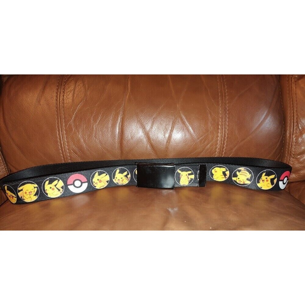 Men's Pokemon Pikachu Buckle Adjustable Canvas Black Belt Up 42"